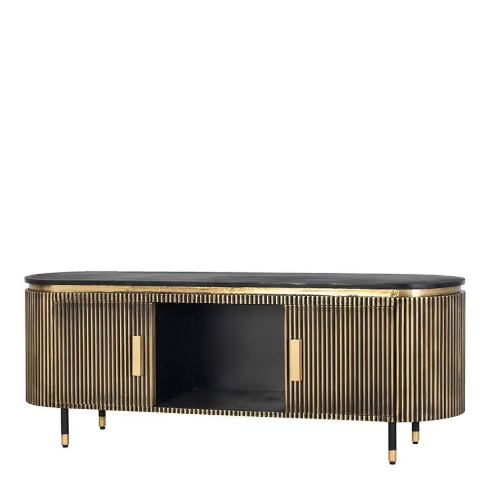 Wohnen TV Lowboard in Schwarz mit Bronze - Hayato