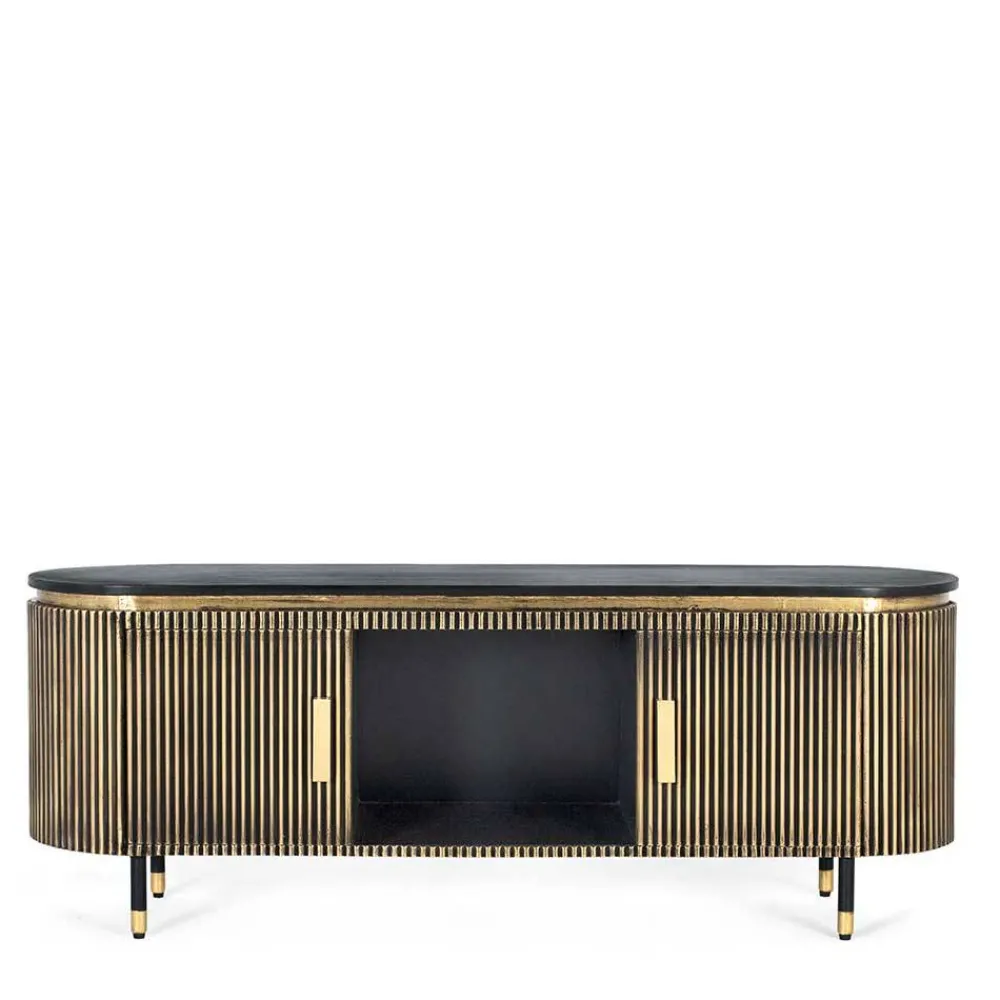 Wohnen TV Lowboard in Schwarz mit Bronze - Hayato