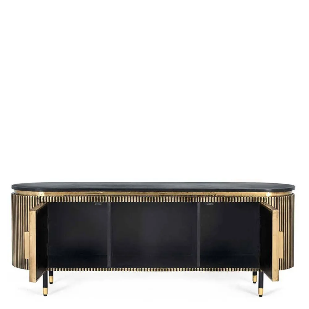 Wohnen TV Lowboard in Schwarz mit Bronze - Hayato