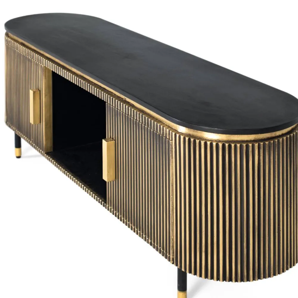 Wohnen TV Lowboard in Schwarz mit Bronze - Hayato