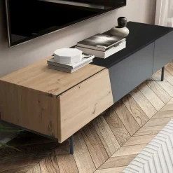 Wohnen TV Lowboard in Wildeiche Optik & Schwarz - Camplona