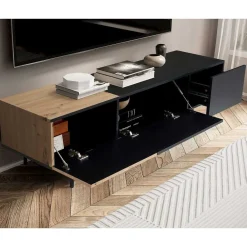 Wohnen TV Lowboard in Wildeiche Optik & Schwarz - Camplona