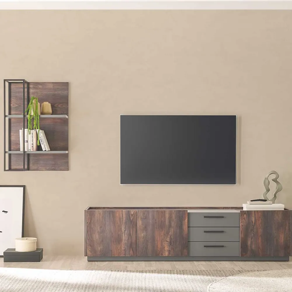 Wohnen TV Lowboard und Wandregal Set - Mundo (zweiteilig)