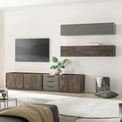 Wohnen TV Lowboard und zwei Hängeschränke Set - Mundo (dreiteilig)