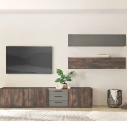 Wohnen TV Lowboard und zwei Hängeschränke Set - Mundo (dreiteilig)