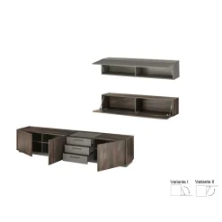 Wohnen TV Lowboard und zwei Hängeschränke Set - Mundo (dreiteilig)