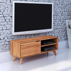Wohnen TV Tisch mit Tür & Fächern aus Kernbuche - Junola