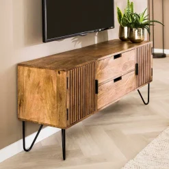 Wohnen TV Unterschrank aus Mangoholz in Sandfarben - Baina