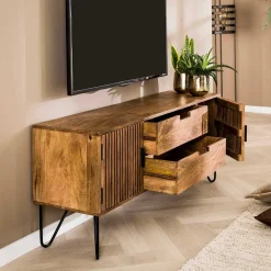 Wohnen TV Unterschrank aus Mangoholz in Sandfarben - Baina