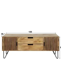 Wohnen TV Unterschrank aus Mangoholz in Sandfarben - Baina