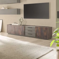 Wohnen TV Unterschrank in Eiche Dunkel und Anthrazit - Mundo