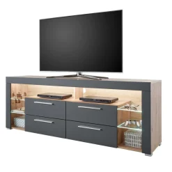 Wohnen TV Unterschrank in Grau & Asteiche Dekor - Noelle