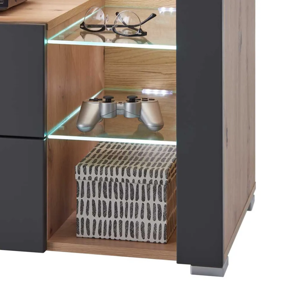 Wohnen TV Unterschrank in Grau & Asteiche Dekor - Noelle