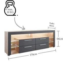 Wohnen TV Unterschrank in Grau & Asteiche Dekor - Noelle