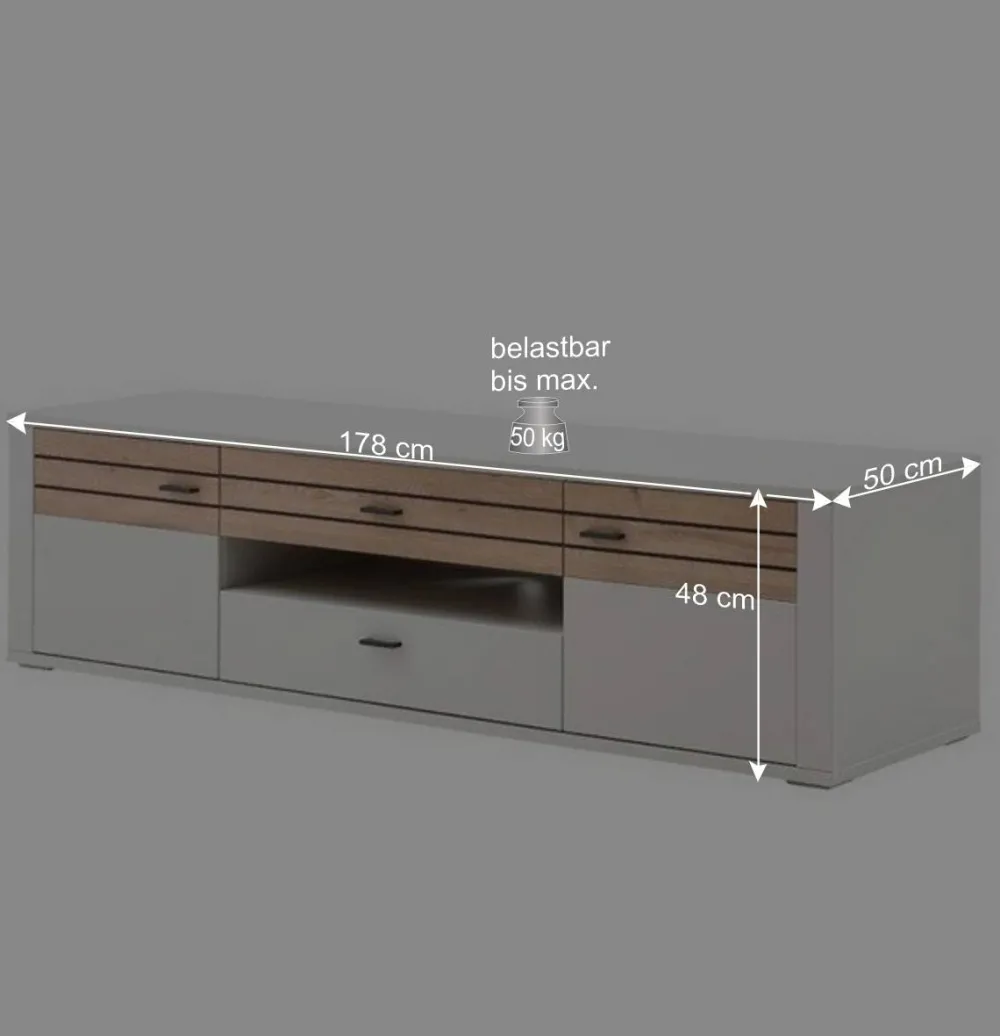 Wohnen Sideboards & Kommoden|Tv & Hifi-Möbel*TV Unterschrank in Lichtgrau mit Wildeiche - Ballina
