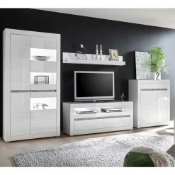 Wohnen Wohnwände|Wohnwand*TV Wand in Weiß Hochglanz Mextra mit Dekor Beton Optik (vierteilig)