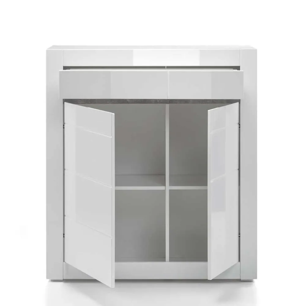 Wohnen Wohnwände|Wohnwand*TV Wand in Weiß Hochglanz Mextra mit Dekor Beton Optik (vierteilig)