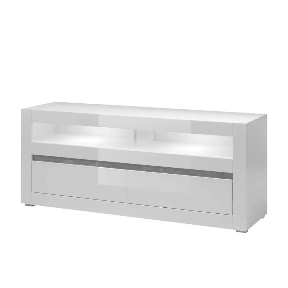 Wohnen Wohnwände|Wohnwand*TV Wand in Weiß Hochglanz Mextra mit Dekor Beton Optik (vierteilig)