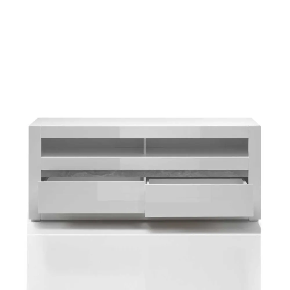 Wohnen Wohnwände|Wohnwand*TV Wand in Weiß Hochglanz Mextra mit Dekor Beton Optik (vierteilig)