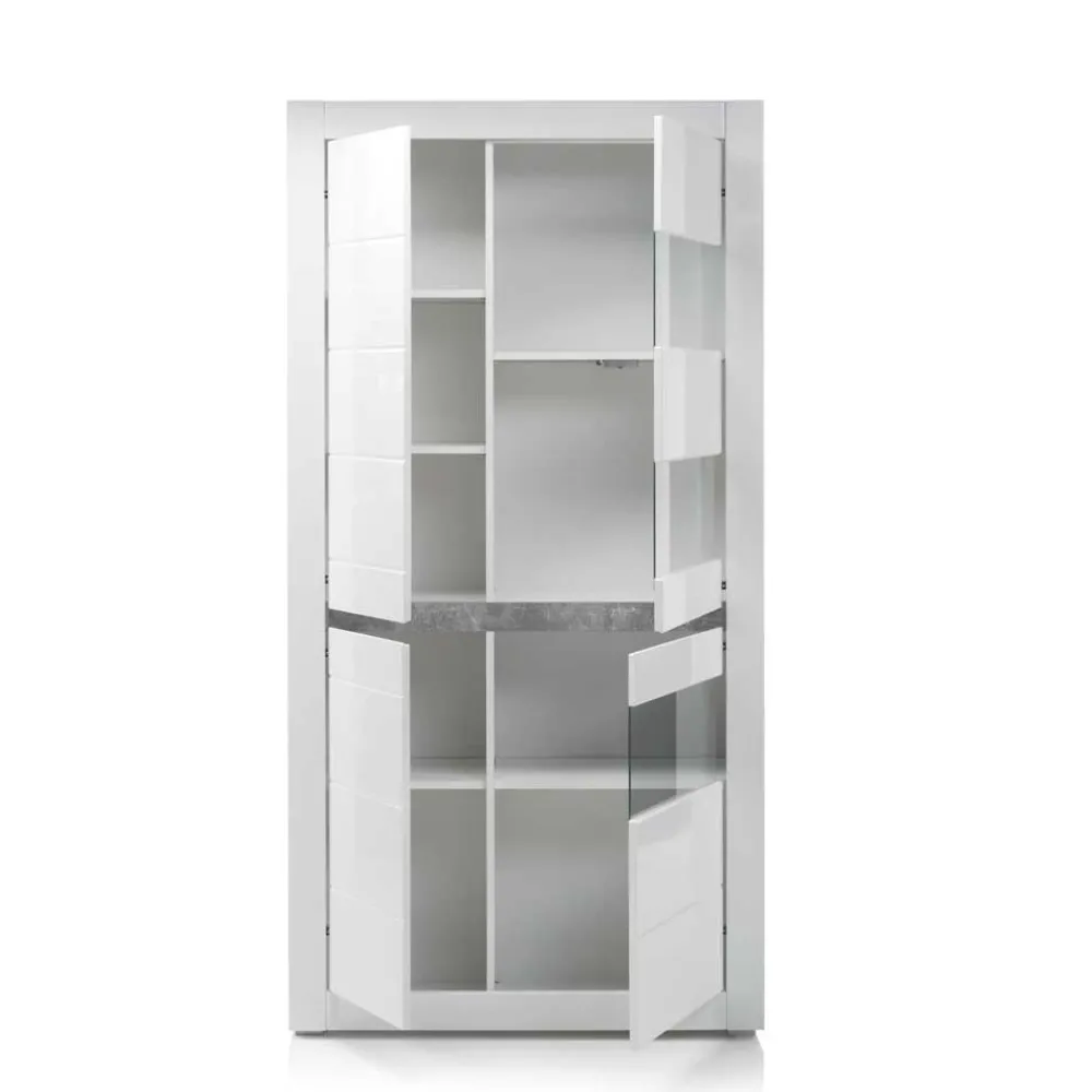 Wohnen Wohnwände|Wohnwand*TV Wand in Weiß Hochglanz Mextra mit Dekor Beton Optik (vierteilig)