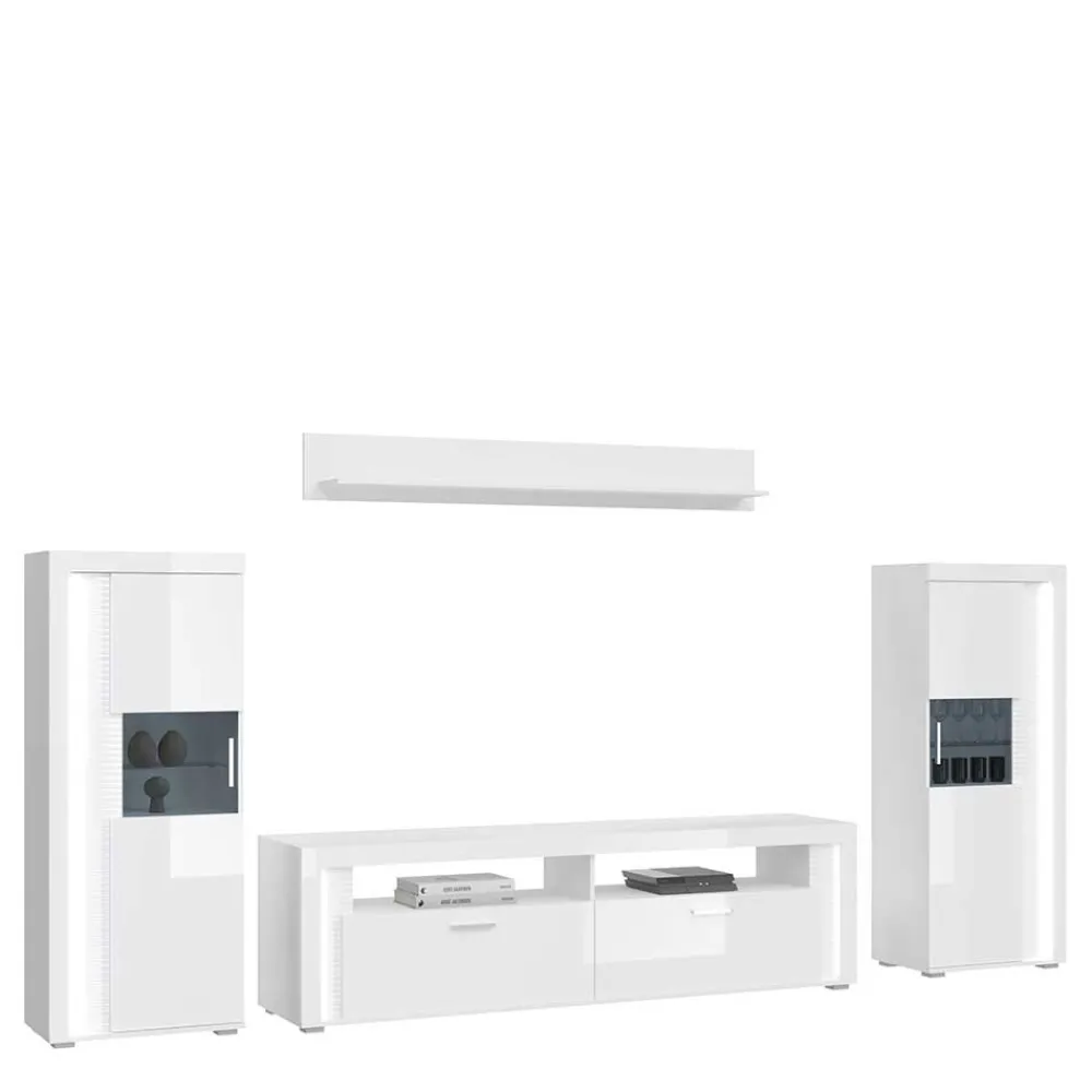 Wohnen Wohnzimmerschränke*TV Wohnkombination hochglänzend in Weiß - Gomata (vierteilig)