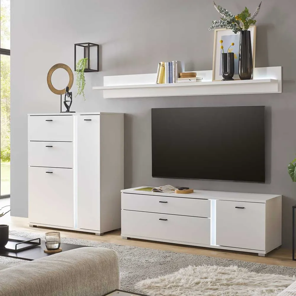 Wohnen TV Wohnwand beleuchtet Möbelset - Tirol (dreiteilig)