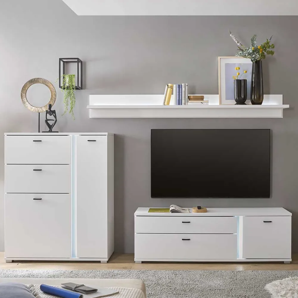 Wohnen TV Wohnwand beleuchtet Möbelset - Tirol (dreiteilig)