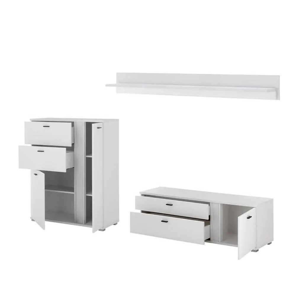 Wohnen TV Wohnwand beleuchtet Möbelset - Tirol (dreiteilig)