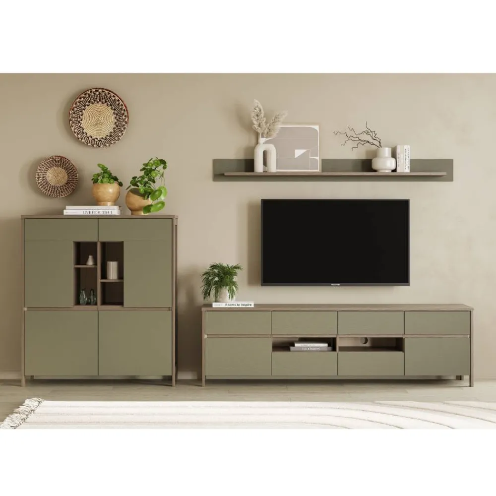 Wohnen TV Wohnwand in Eukalyptus und Eiche Optik - Promo (dreiteilig)