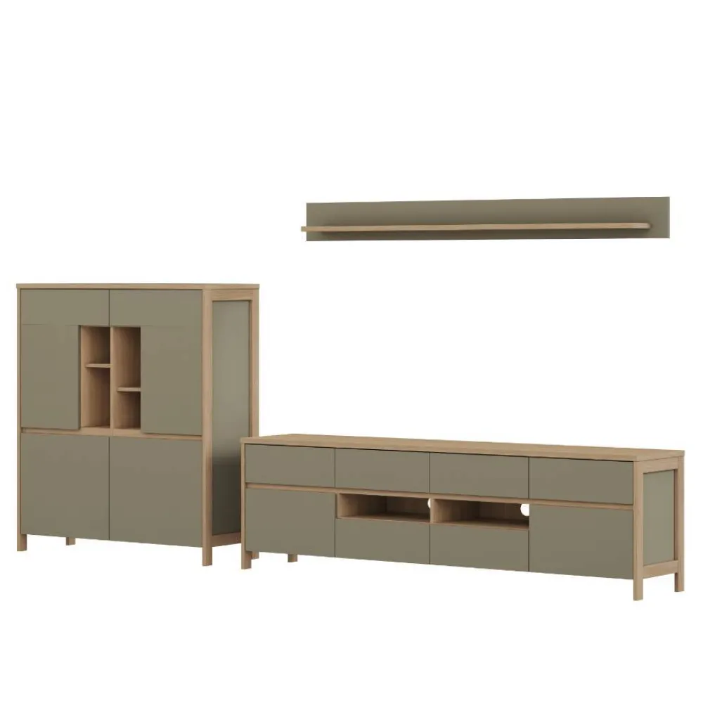 Wohnen TV Wohnwand in Eukalyptus und Eiche Optik - Promo (dreiteilig)