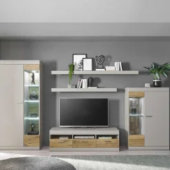 Wohnen TV Wohnwand in Hellgrau & Zinneiche - Lioscas (fünfteilig)