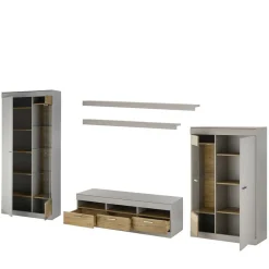 Wohnen TV Wohnwand in Hellgrau & Zinneiche - Lioscas (fünfteilig)