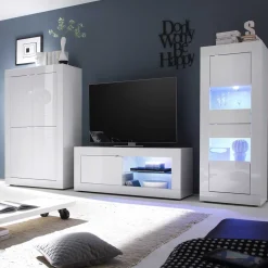 Wohnen TV Wohnwand in Hochglanz Weiß - Sogno (dreiteilig)