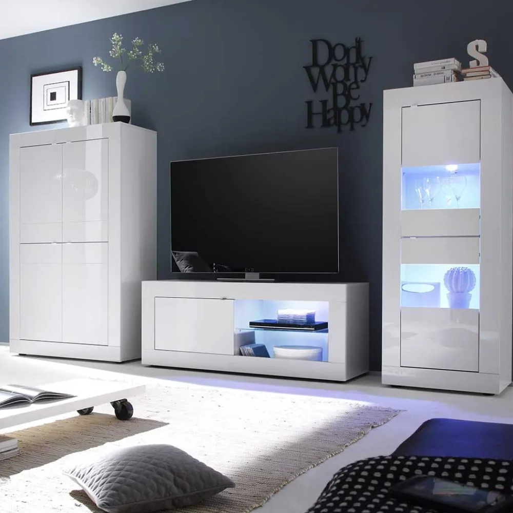 Wohnen TV Wohnwand in Hochglanz Weiß - Sogno (dreiteilig)