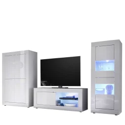 Wohnen TV Wohnwand in Hochglanz Weiß - Sogno (dreiteilig)
