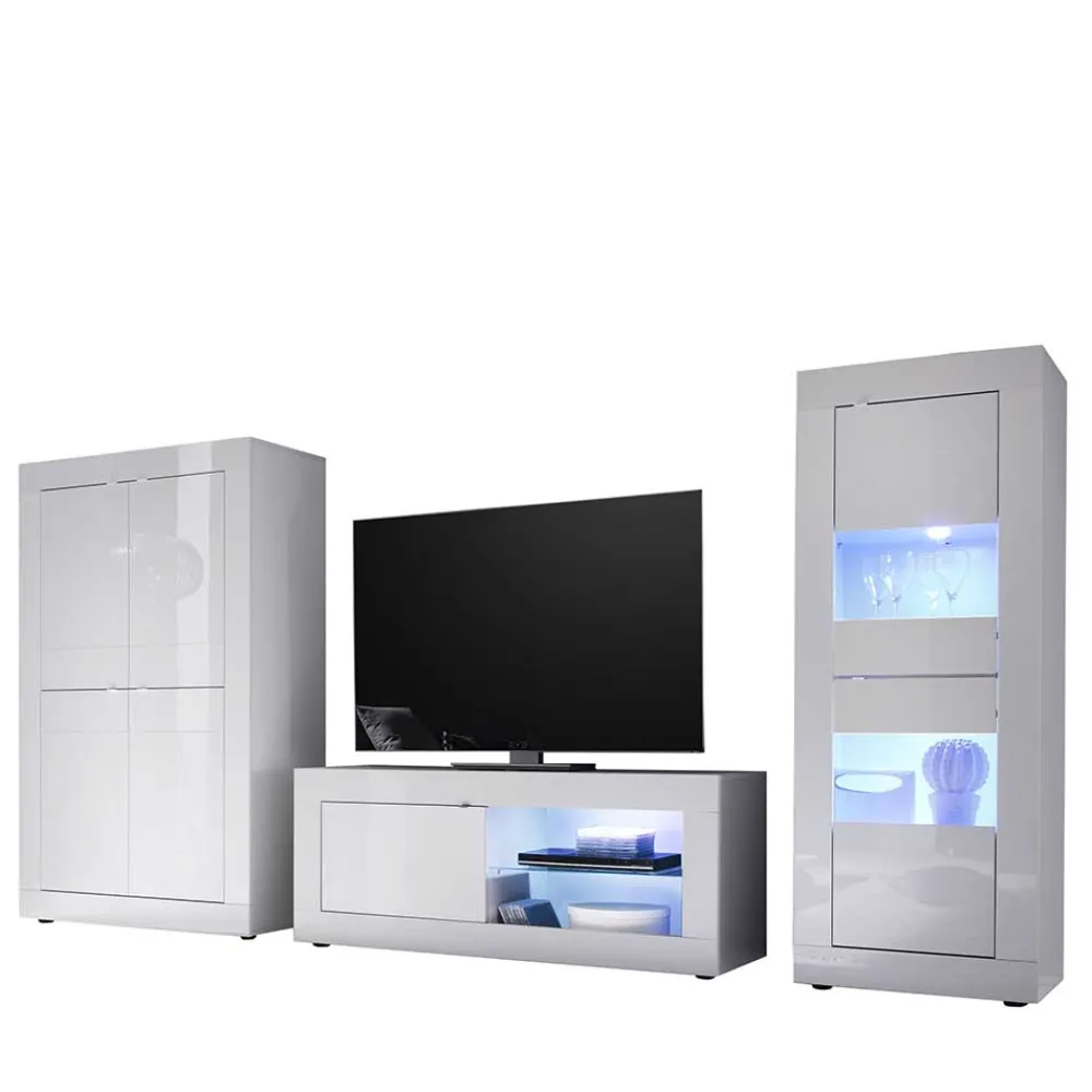 Wohnen TV Wohnwand in Hochglanz Weiß - Sogno (dreiteilig)