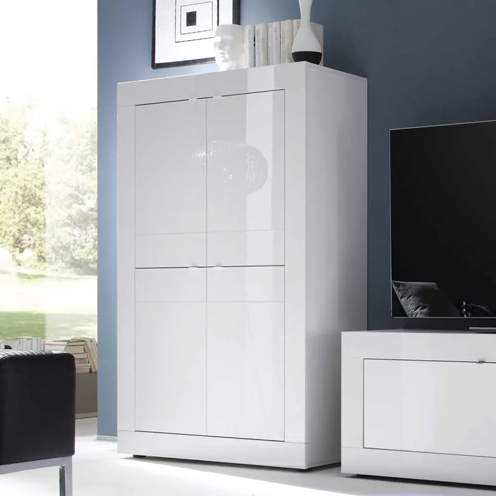 Wohnen TV Wohnwand in Hochglanz Weiß - Sogno (dreiteilig)