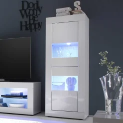 Wohnen TV Wohnwand in Hochglanz Weiß - Sogno (dreiteilig)