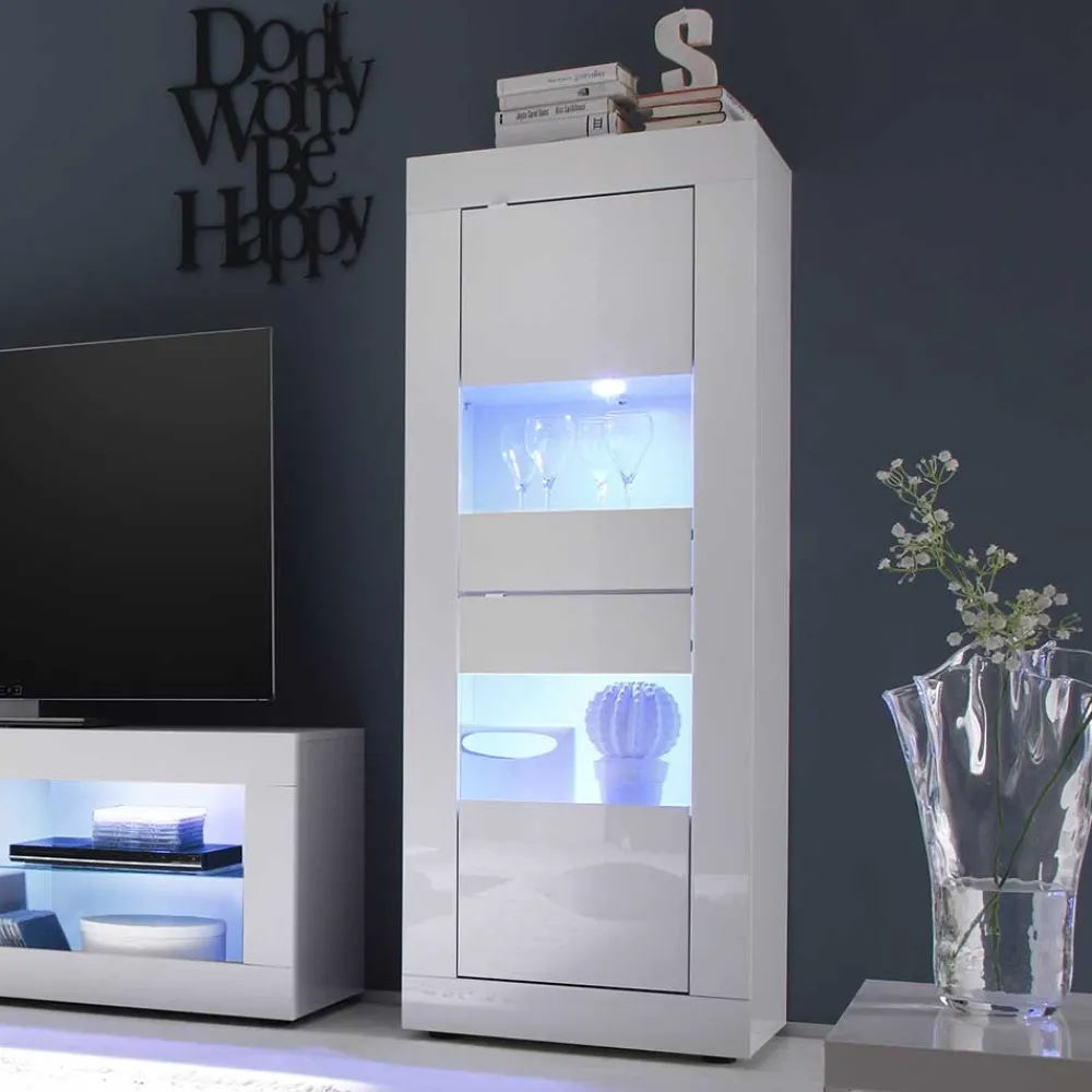 Wohnen TV Wohnwand in Hochglanz Weiß - Sogno (dreiteilig)