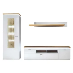 Wohnen Wohnwände|Wohnwand*TV Wohnwand in Weiß & Dekor Wildeiche - Caldri (dreiteilig)