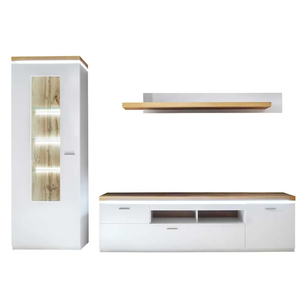 Wohnen Wohnwände|Wohnwand*TV Wohnwand in Weiß & Dekor Wildeiche - Caldri (dreiteilig)