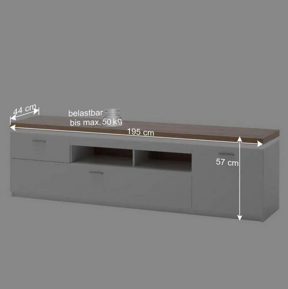 Wohnen Wohnwände|Wohnwand*TV Wohnwand in Weiß & Dekor Wildeiche - Caldri (dreiteilig)