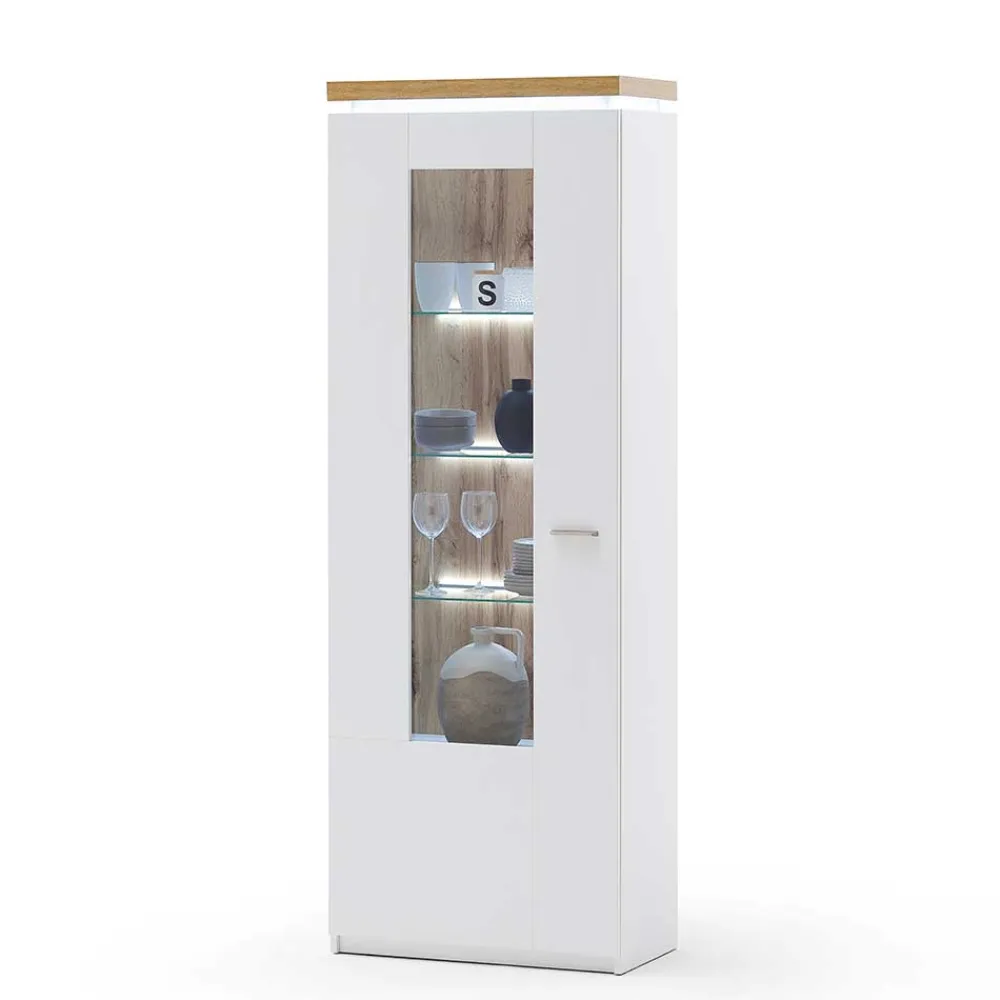 Wohnen Wohnwände|Wohnwand*TV Wohnwand in Weiß & Dekor Wildeiche - Caldri (dreiteilig)