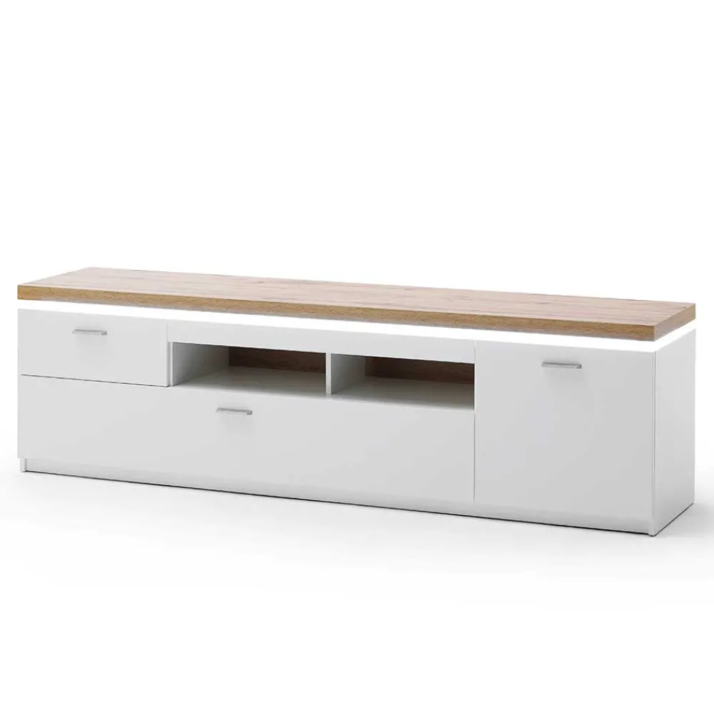 Wohnen Wohnwände|Wohnwand*TV Wohnwand in Weiß & Dekor Wildeiche - Caldri (dreiteilig)