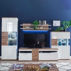Wohnen TV Wohnwand in Weiß & Eiche - Icadro (vierteilig)
