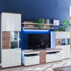 Wohnen TV Wohnwand in Weiß & Eiche - Icadro (vierteilig)