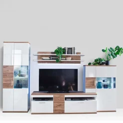 Wohnen TV Wohnwand in Weiß & Eiche - Icadro (vierteilig)