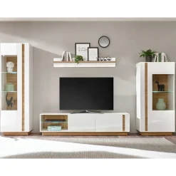 Wohnen TV Wohnwand in Weiß & Wildeiche - Myrda (vierteilig)
