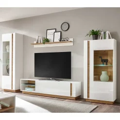 Wohnen TV Wohnwand in Weiß & Wildeiche - Myrda (vierteilig)
