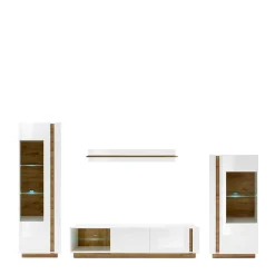 Wohnen TV Wohnwand in Weiß & Wildeiche - Myrda (vierteilig)